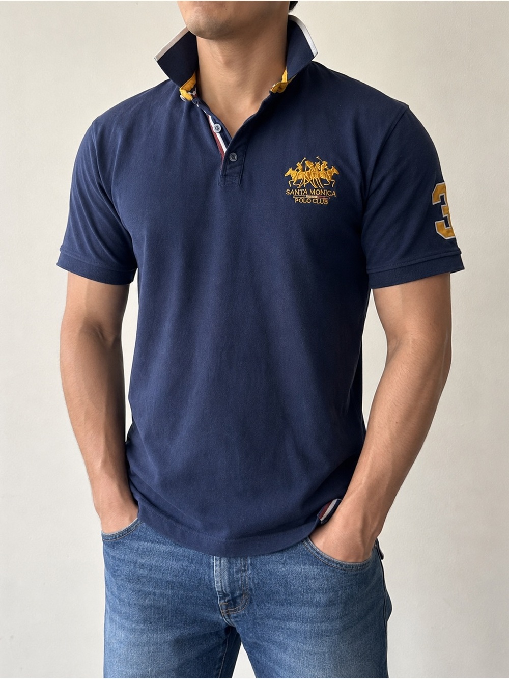 Santa Monica Polo Club Men’s XL Navy Embroidered #3 Polo Shirt